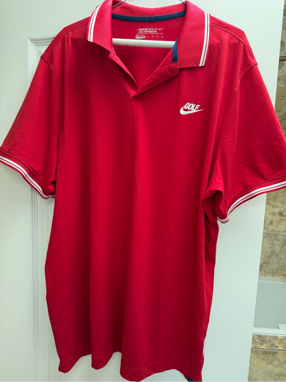 Nike Red Polo with White Trim and Embroidered Golf Logo
